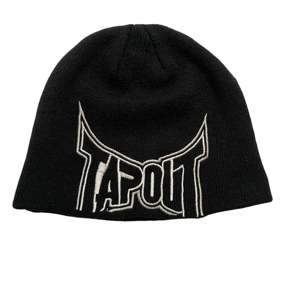 Y2K Tapout Embroidered Beanie Black OSFA Grunge UFC Streetwear - Picture 1 of 7
